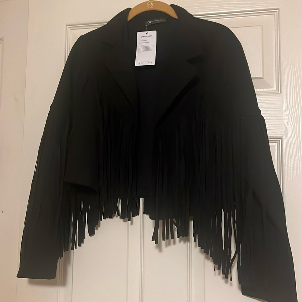 Black Cropped Fringe Jacket